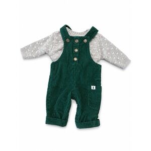 Carters Newborn Baby Boy Green Corduroy Overalls and Knit Sweater Set